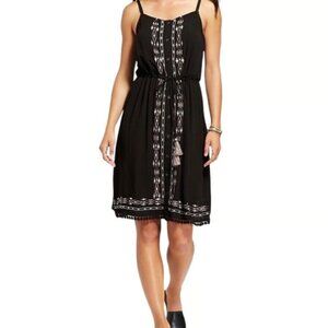 KNOX ROSE Black Spaghetti Strap Embroidered Button Sleeveless Dress X-Large